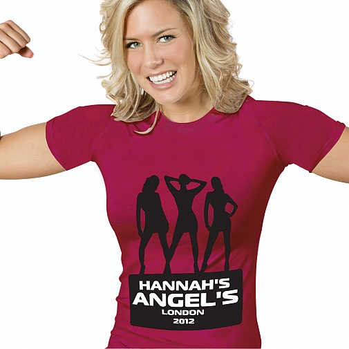 Personalised Angels Hen Do T-Shirt - Fuchsia Pink - Extra Large