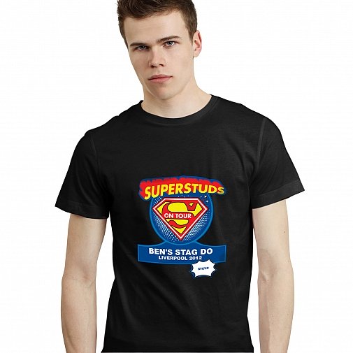 Personalised Superstuds Stag Do T-Shirt - Black - Large