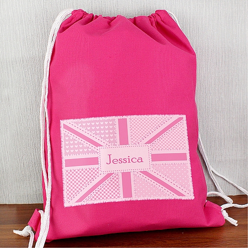 Personalised Pink Patchwork Union Jack Swim & Kit Bag