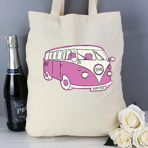 Personalised Pink Campervan Cotton Bag