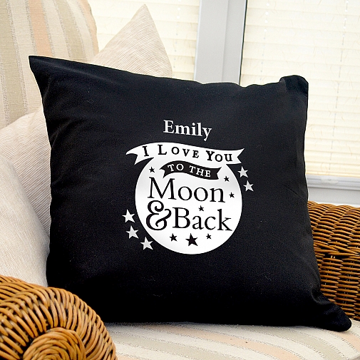 To the Moon and Back Black Cushion Cover