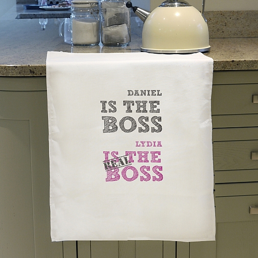Personalised The Real Boss White Tea Towel