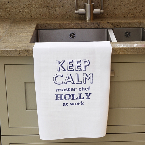 Personalised Keep Calm White Tea Towel