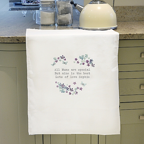 Personalised Forget Me Not White Tea Towel