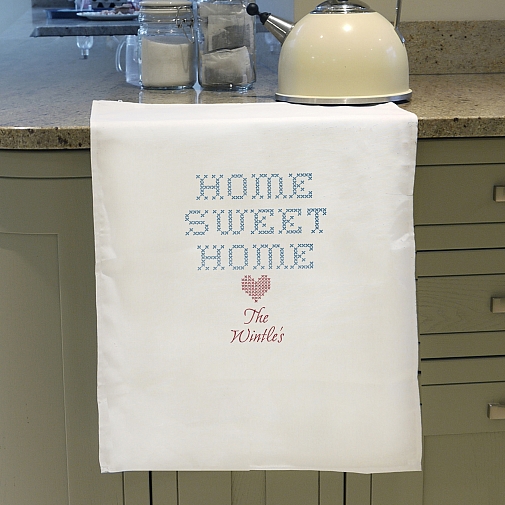 Personalised Home Sweet Home White Tea Towel