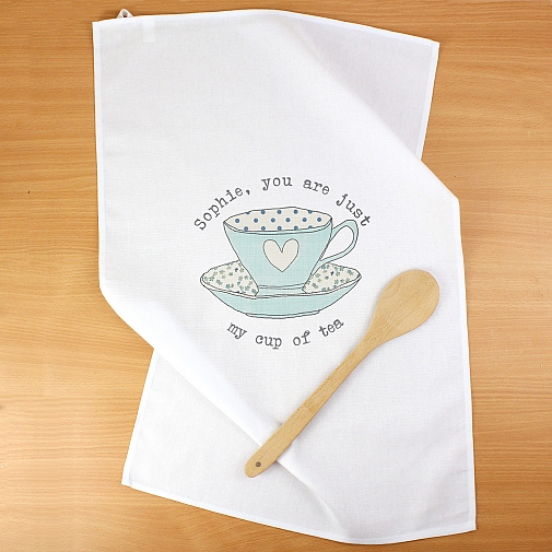 Personalised Vintage Tea cup White Tea Towel