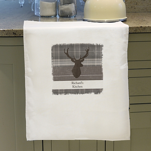 Personalised Highland Stag White Tea Towel