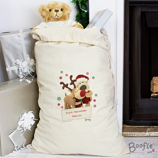 Personalised Boofle Christmas Reindeer Cotton Sack