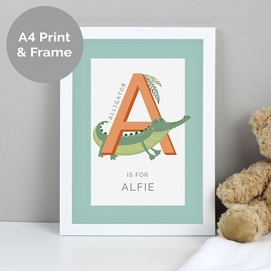 Personalised Animal Alphabet A4 White Framed Print