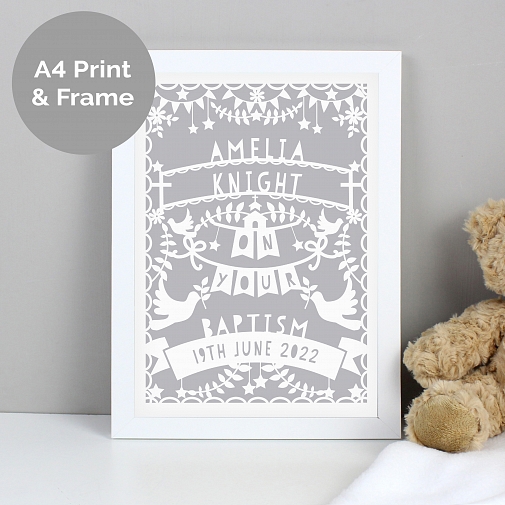 Personalised Grey Papercut Style A4 White Framed Print