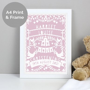 Personalised Pink Papercut Style A4 White Framed Print