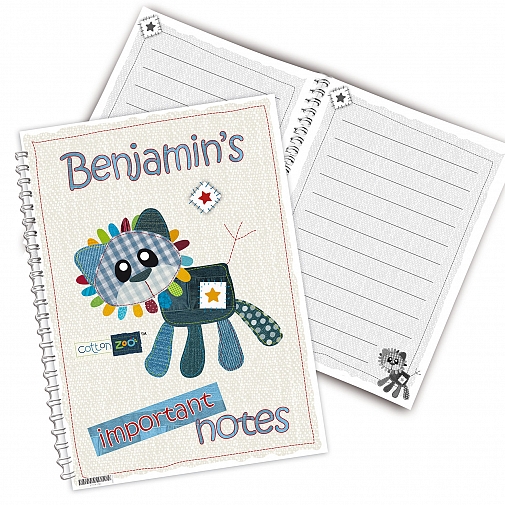 Personalised Cotton Zoo Denim the Lion A5 Notebook