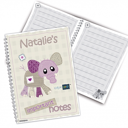 Personalised Cotton Zoo Wynciette the Elephant A5 Notebook