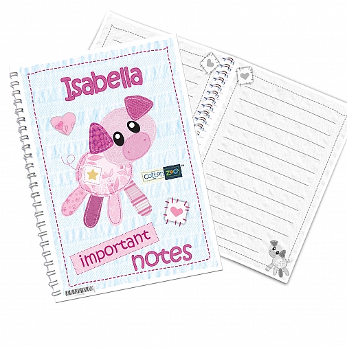 Personalised Cotton Zoo Organdie the Piglet A5 Notebook