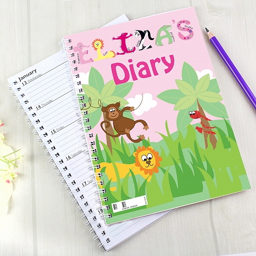 Personalised Girls Animal Alphabet A5 Diary