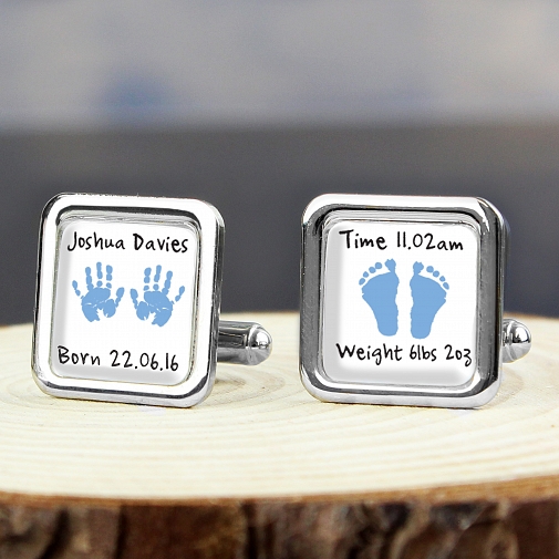 Personalised Blue Hand and Foot Print Cufflinks
