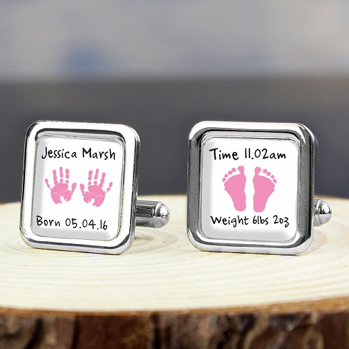 Personalised Pink Hand and Foot Print Cufflinks
