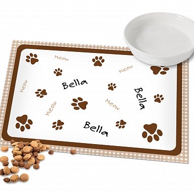 Personalised Brown Gingham Cat Placemat