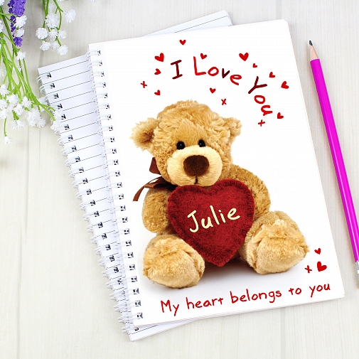 Personalised Teddy Heart A5 Notebook