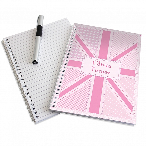 Personalised Pink Patchwork A5 Notebook