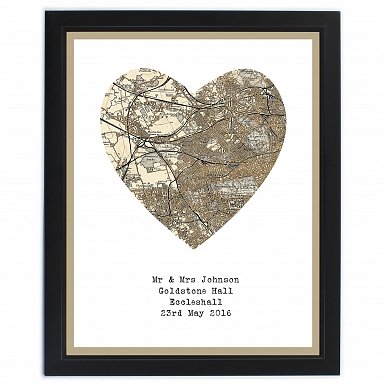 Personalised 1896 - 1904 Revised Map Heart Framed Print
