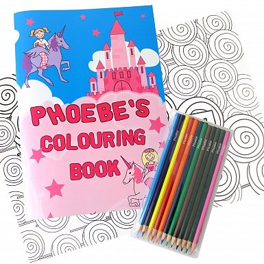 Personalised Princess Colouring Book with Pencil Crayons