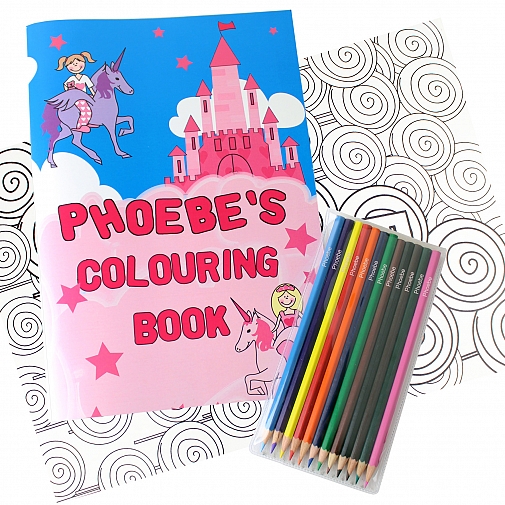 Personalised Princess Colouring Book with Pencil Crayons