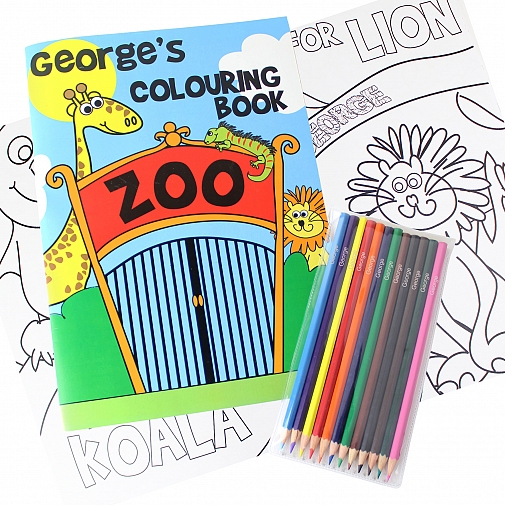 Personalised Zoo Colouring Book with Pencil Crayons