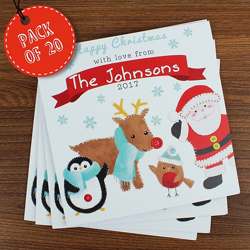 Personalised Felt Stitch Friends Pack of 20 Christmas Cards