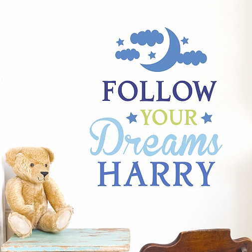 Personalised Follow Your Dreams Blue Wall Art