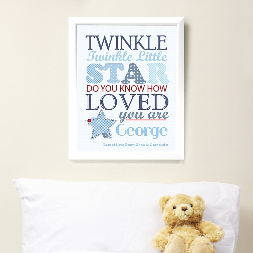 Personalised Twinkle Boys Poster White Frame