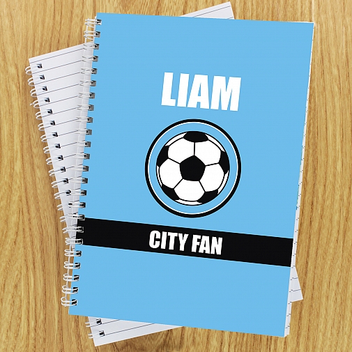 Personalised Sky Blue Football Fan A5 Notebook