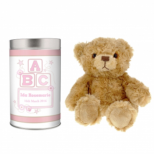 Personalised Pink ABC Teddy in a Tin