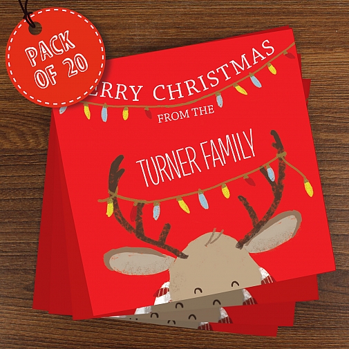 Personalised Retro Reindeer Pack of 20 Christmas Cards