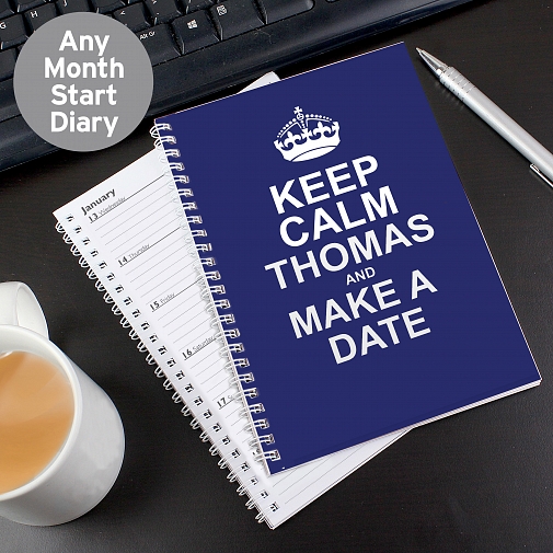 Personalised Keep Calm Blue A5 Diary