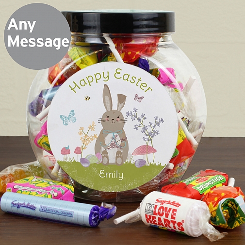 Personalised Easter Meadow Bunny Sweets Jar