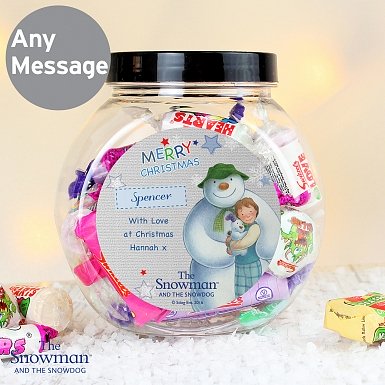 Personalised The Snowman and the Snowdog Blue Sweet Jar