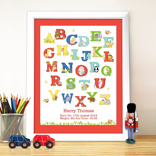 Personalised Animal Alphabet White Poster Frame