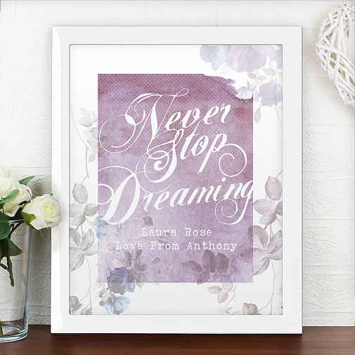 Personalised 'Never Stop Dreaming' Poster Frame