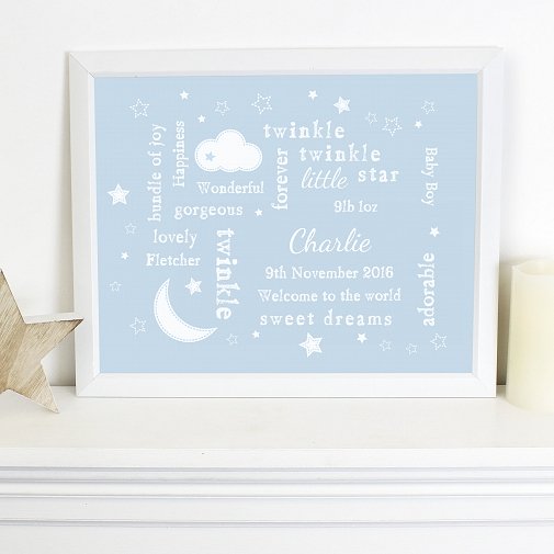 Personalised Twinkle Twinkle Typography Blue Poster Frame