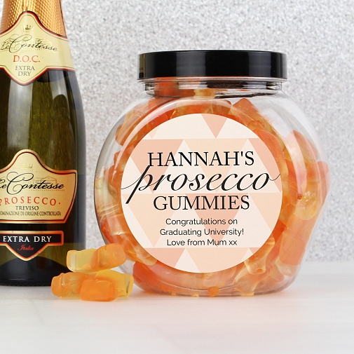 Personalised Geometric Rose Gold Prosecco Gummies Jar
