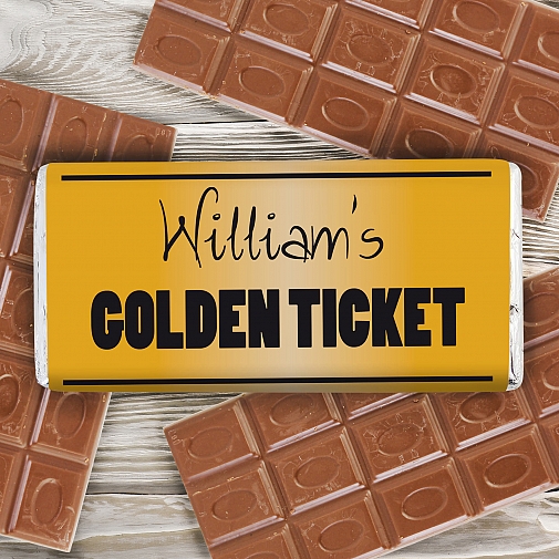 Personalised Golden Ticket Milk Chocolates Bar