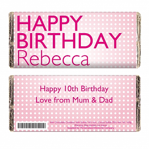 Personalised Happy Birthday Pink Dots Milk Chocolates Bar