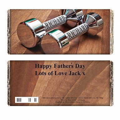 Personalised Silver Dumb Bells Milk Chocolates Bar