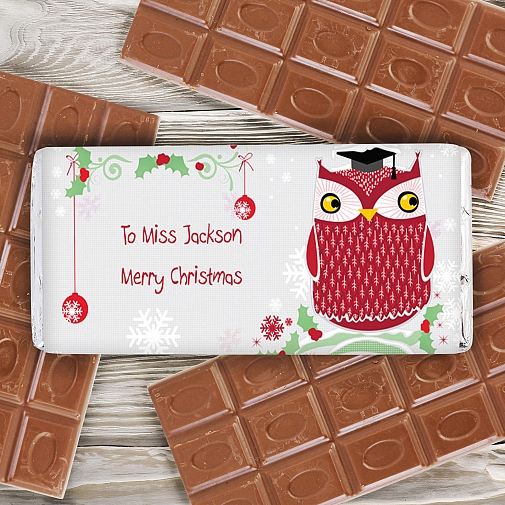 Personalised Christmas Owl Milk Chocolates Bar