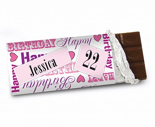 Personalised Pink Happy Birthday Milk Chocolates Bar