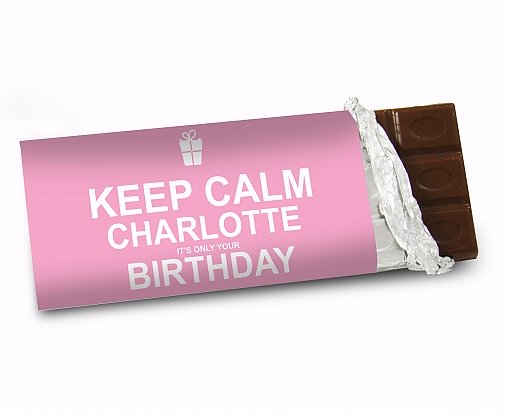Personalised Keep Calm Birthday Milk Chocolates Bar Pink