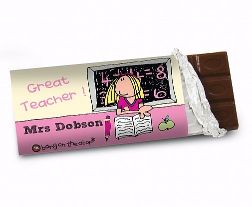 Personalised Bang On The Door Female Teacher Milk Chocolates Bar