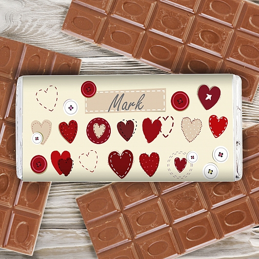 Personalised Fabric Hearts Design Milk Chocolates Bar