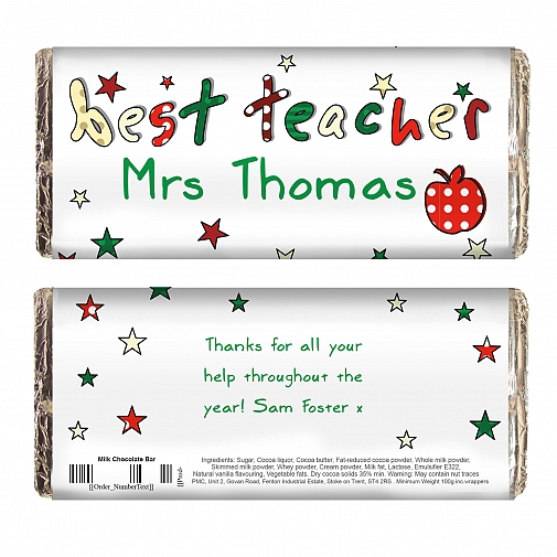 Personalised Teacher Milk Chocolates Bar